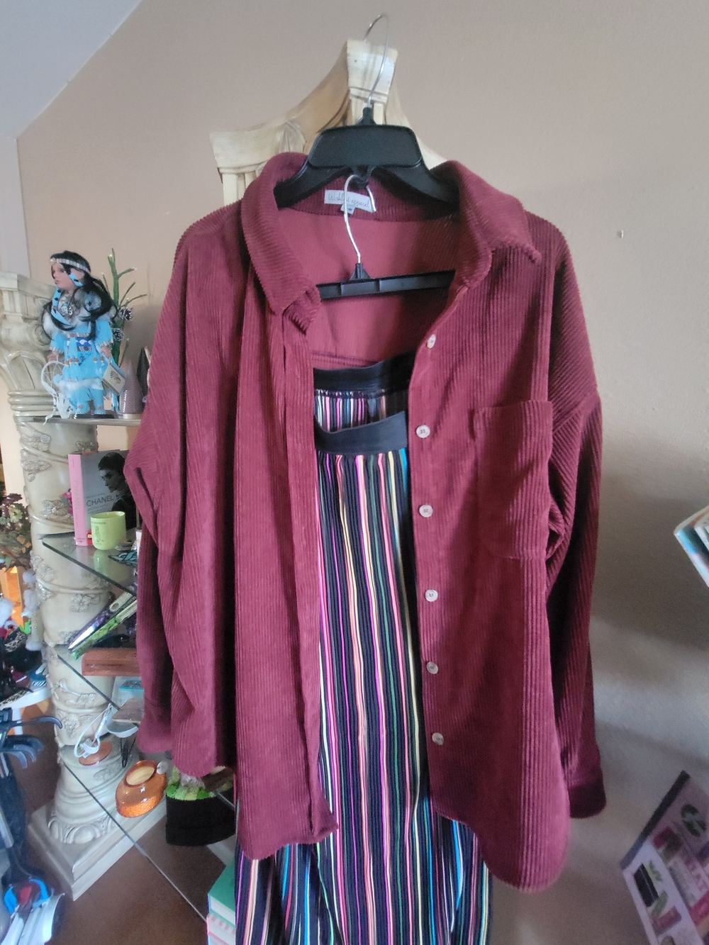Burgundy Corduroy Button-Up Shirt